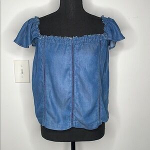 DESIGN LAB LORD & TAYLOR Blue Off-Shoulder Women's Top